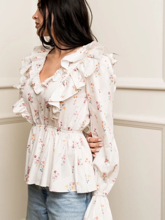 Rachel Parcell Tops - Rachel Parcell Spring‎ Floral Ruffle Top Size M Long Sleeve Romantic Blouse
